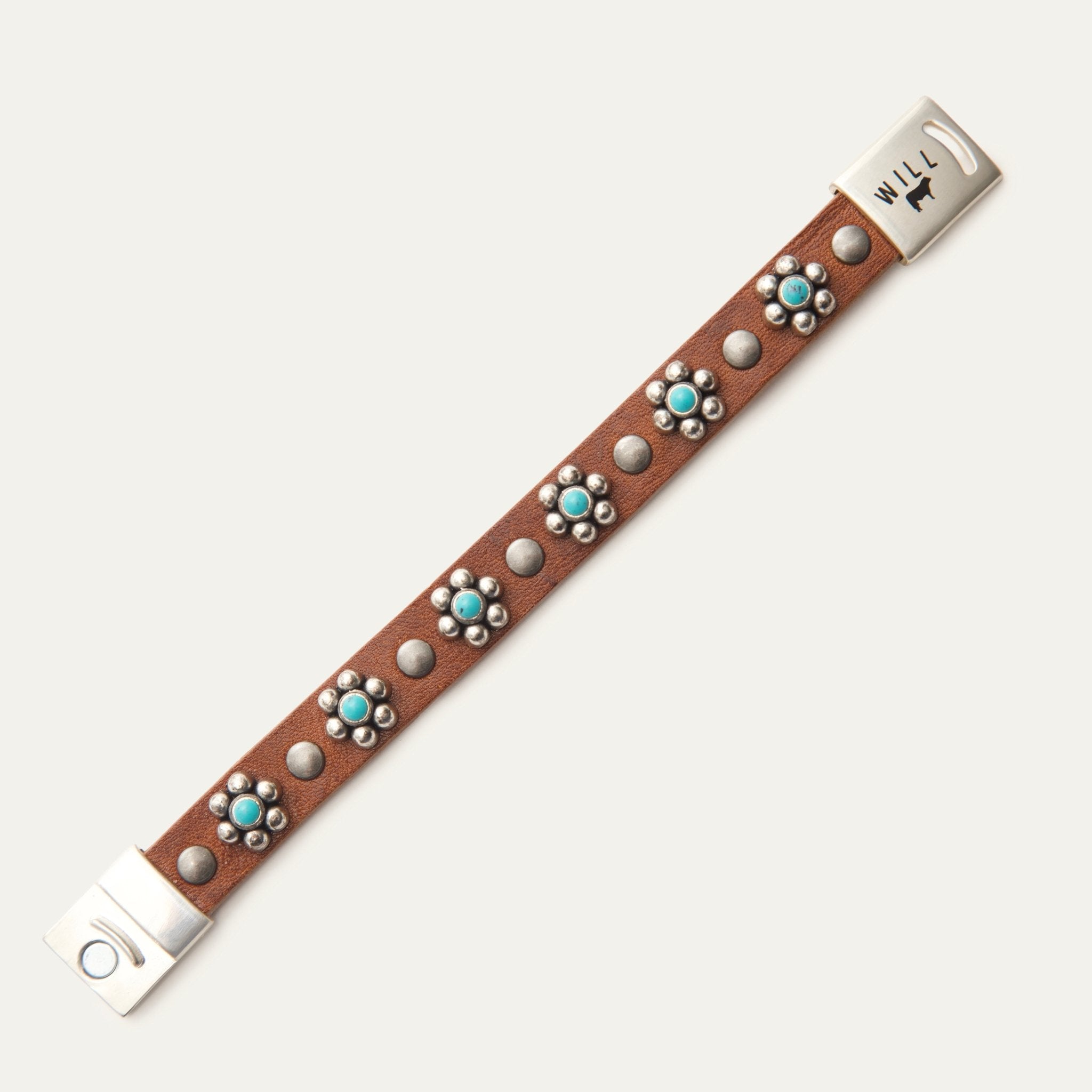 Magnetic Bracelet W/ Turquoise Flower - Will Leather Goods